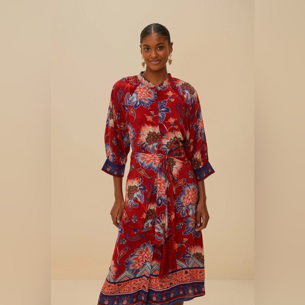 Farm Rio: Luang Red Maxi Dress with blue scarves - Mty - Picture 4 of 15